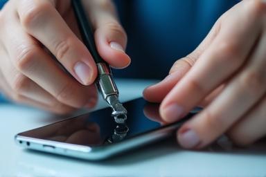 Tecnico che ripara lo schermo di uno smartphone