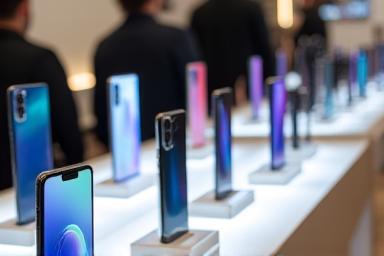 Esposizione di nuovi smartphone in un negozio